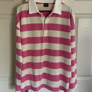 NWOT Pink and White stripe Long Sleeve Polo